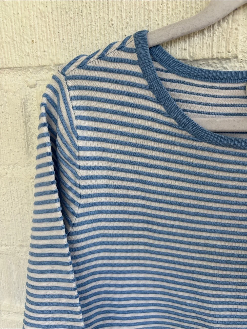 croft & barrow Light Blue and White Striped Knit 3/4 Sleeve Top sz M